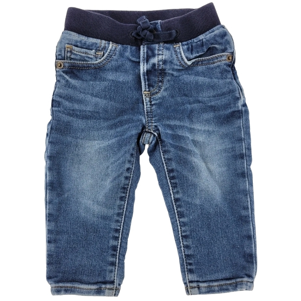 Gap Denim Jeans My 1st Easy Slim Stretch Elastic Waistband Distressed Sz 6-12mo